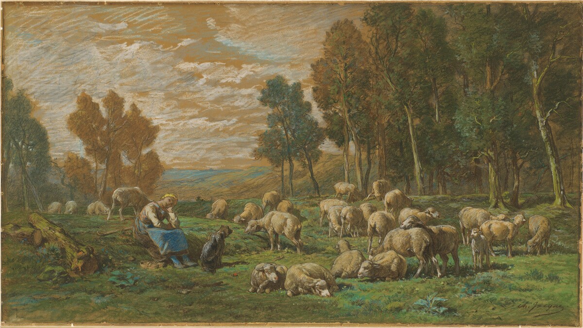 The Shepherdess by Charles Émile Jacque