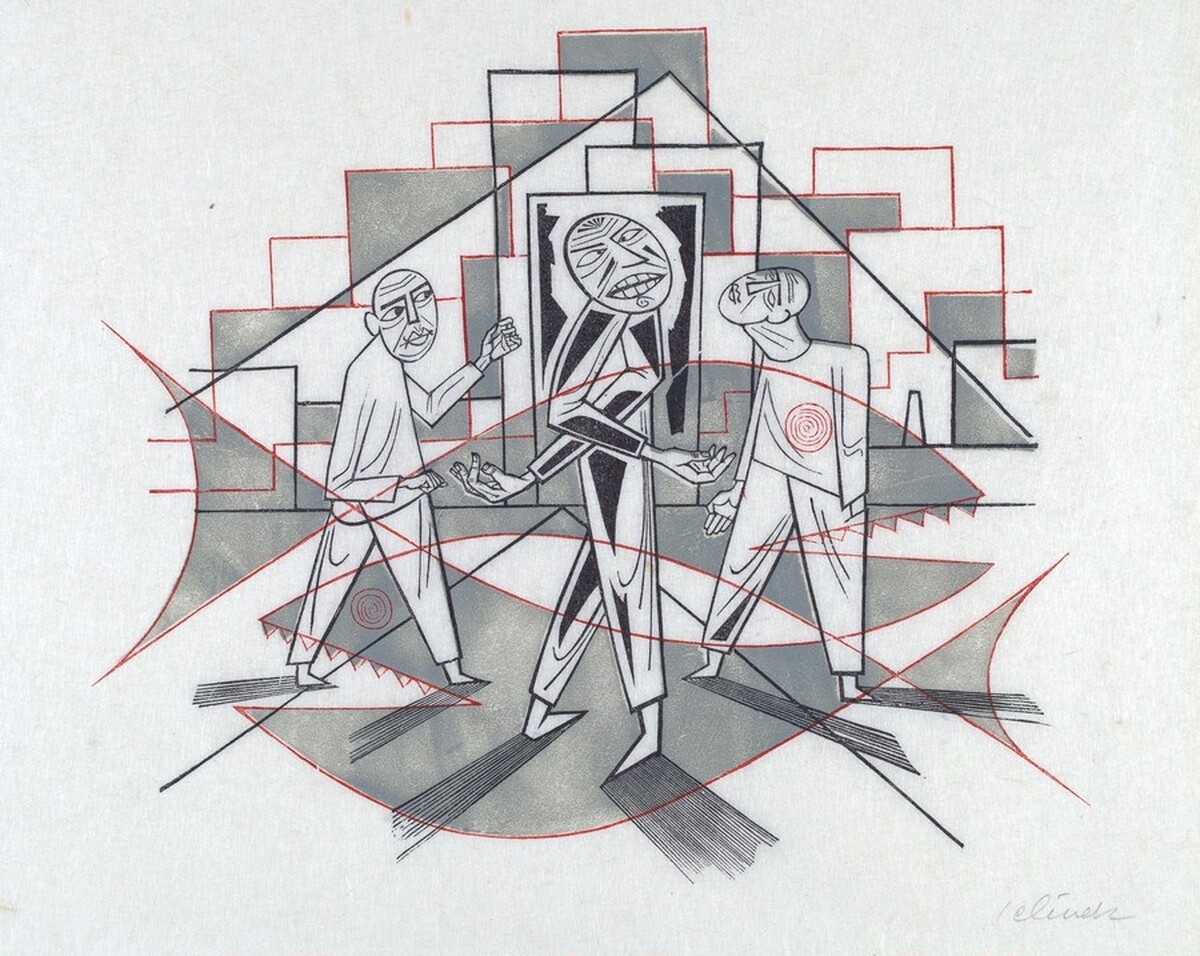 Untitled (Three abstract figures) by Hans Jelinek