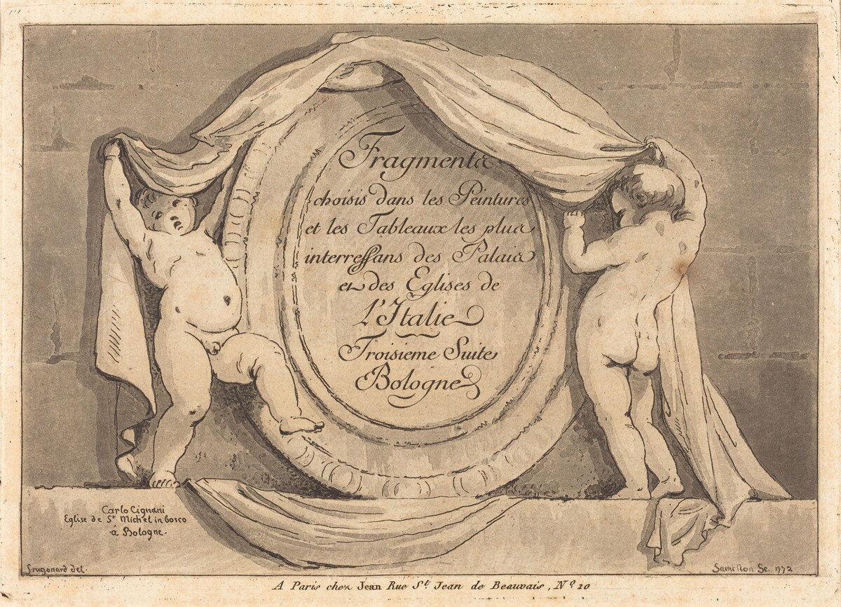 Title Page: Oval Design from the Church of San Michele de Bosco, Bologna by Jean Claude Richard de Saint-Non after Jean-Honoré Fragonard after Carlo Cignani