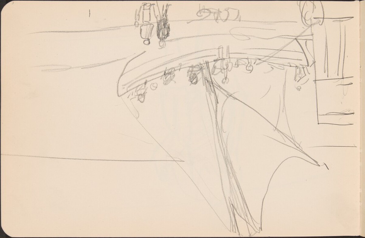 Anlegendes Segelboot und Uferpromenade (Sailboat arriving at Embankment) [p. 5] by Max Beckmann