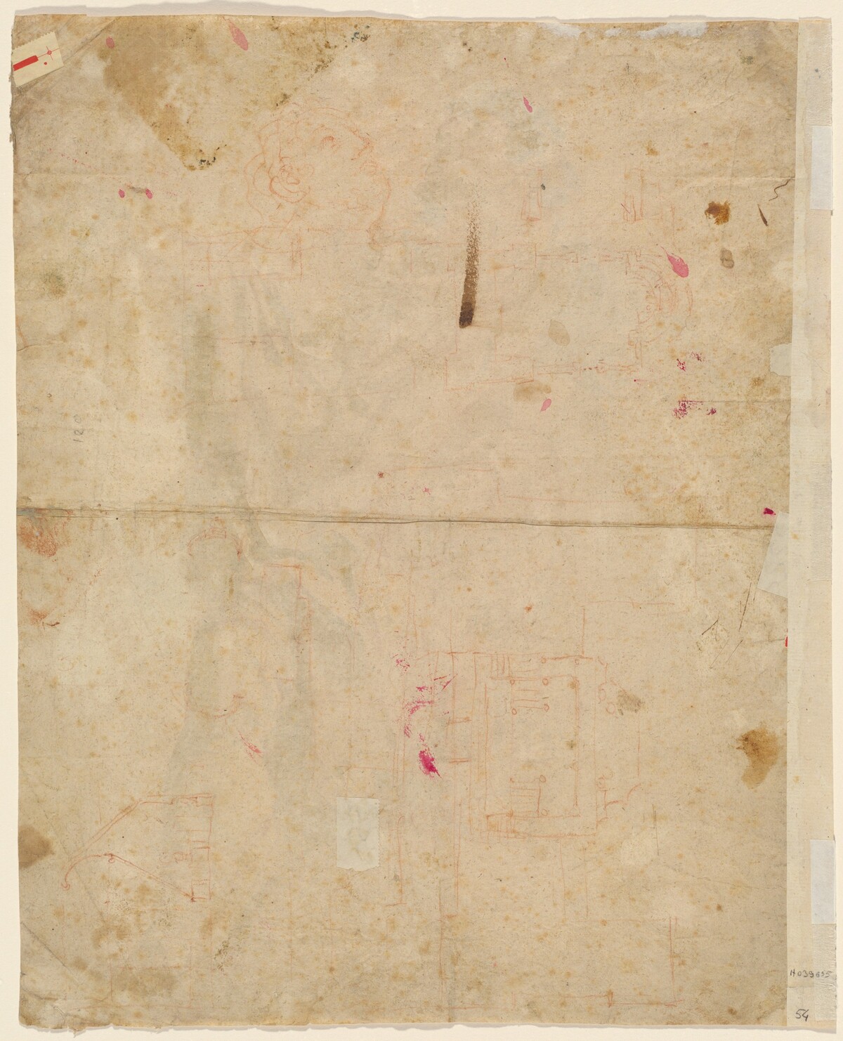 The Head of Saint George and Architectural Plans (verso) by Cosmas Damian Asam