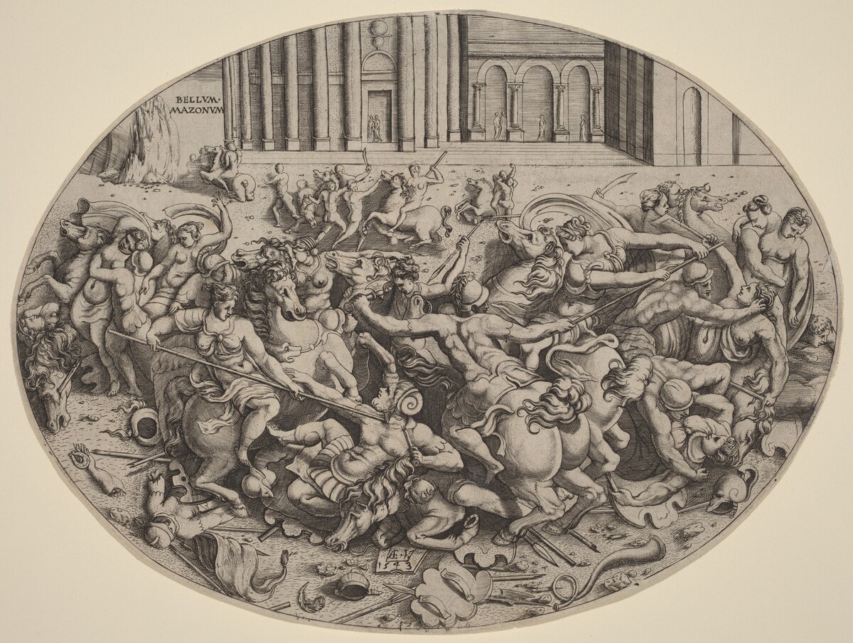 The Battle of the Amazons [recto] by Enea Vico