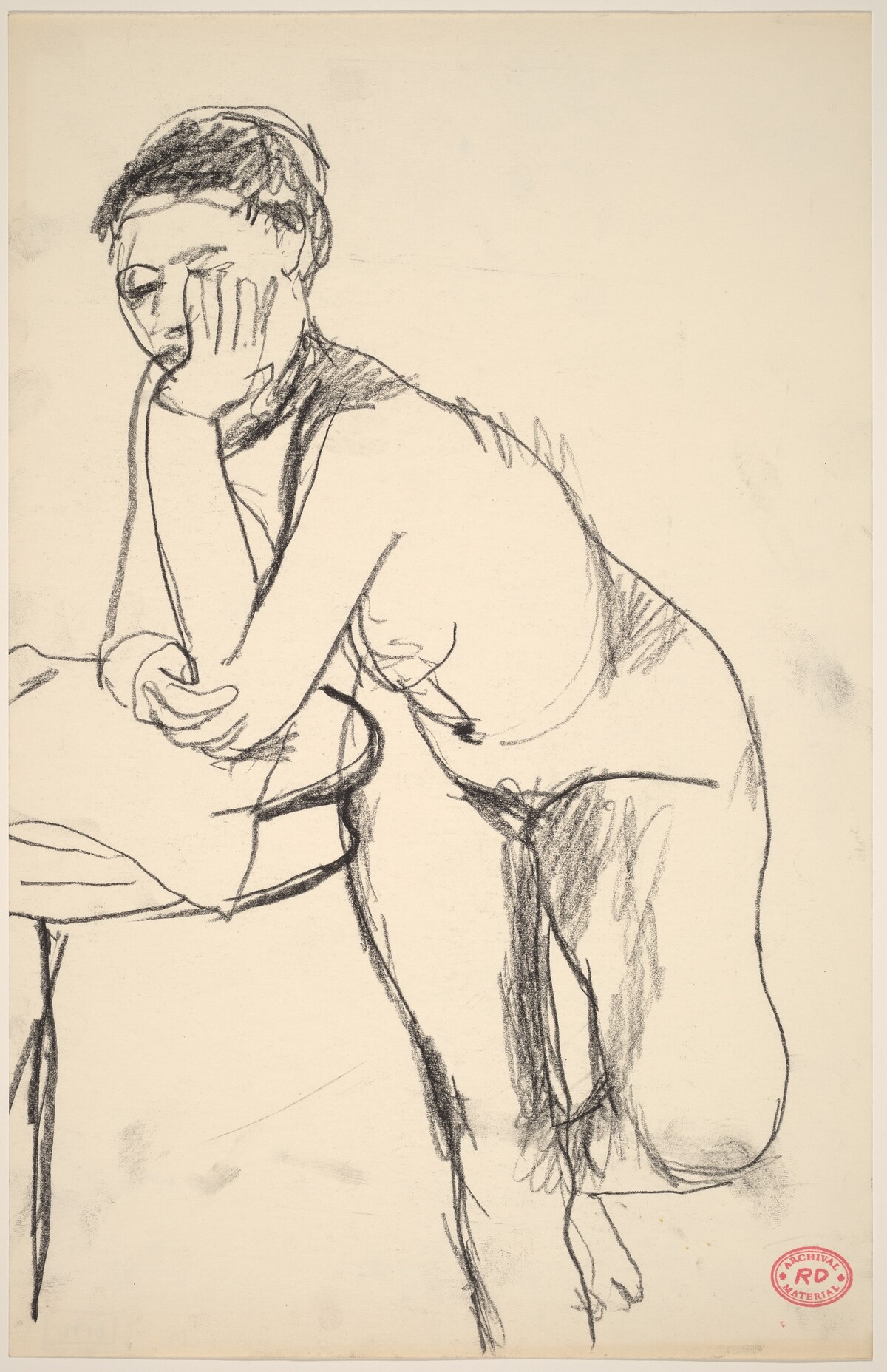 Untitled [standing female nude leaning on table] by Richard Diebenkorn