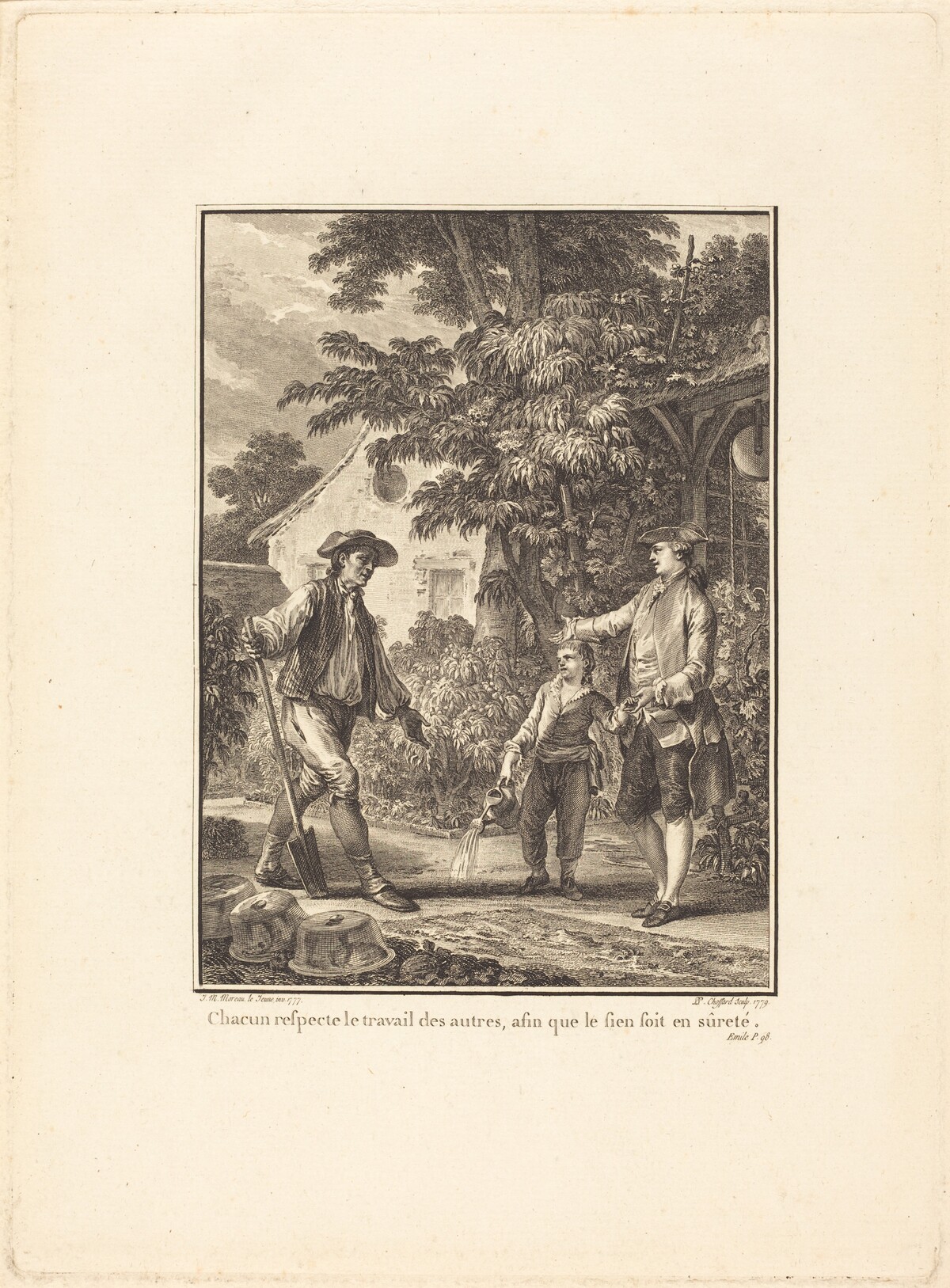 Chacun respecte le travail des autres, afin que le sein soit en sûreté by Pierre-Philippe Choffard after Jean-Michel Moreau