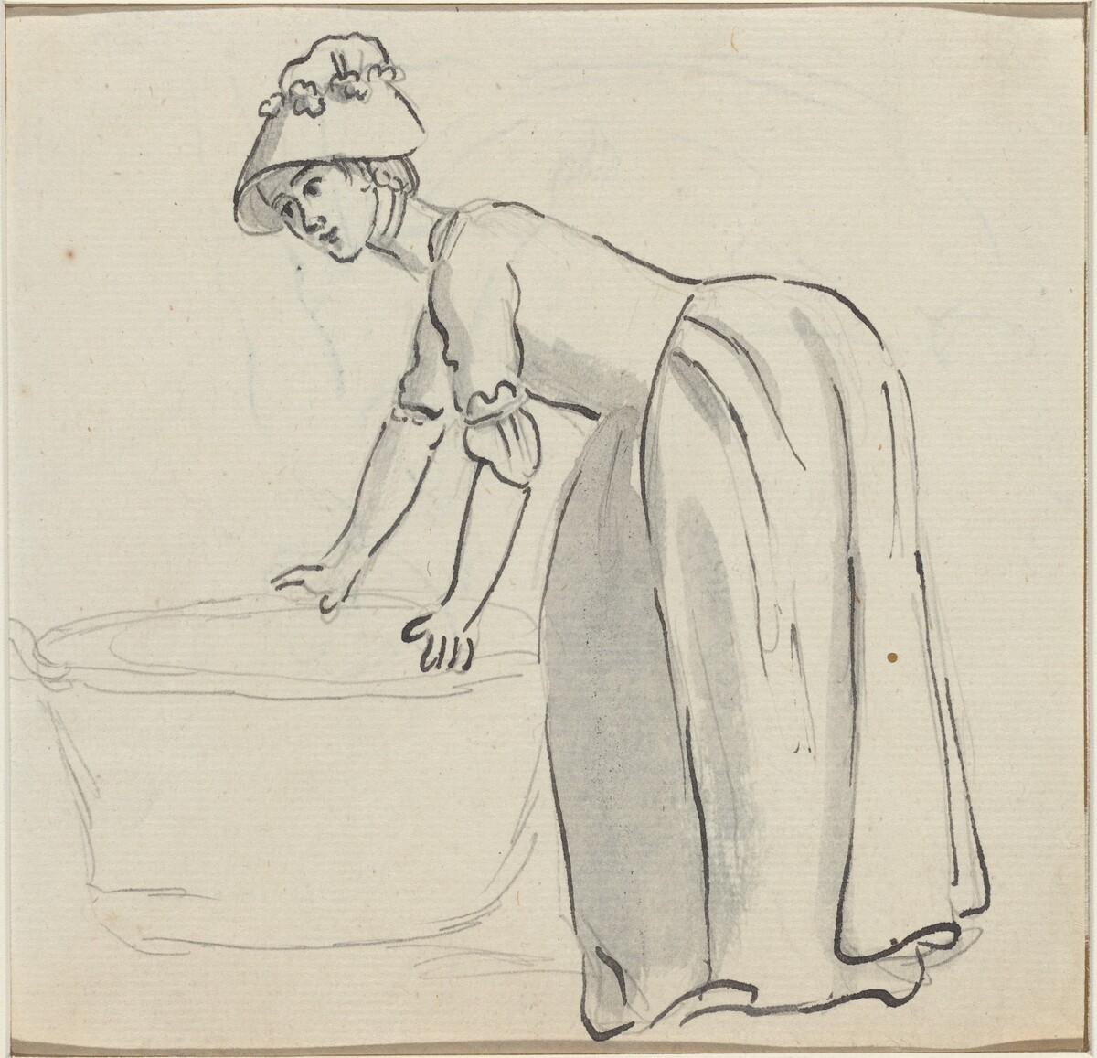 Girl with a Bonnet at Work [recto] by Paul Sandby