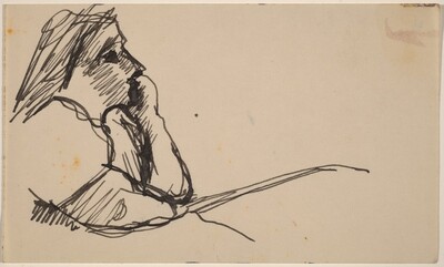Bust-length sketch of Young Woman Resting Chin on Left Hand, in Profile