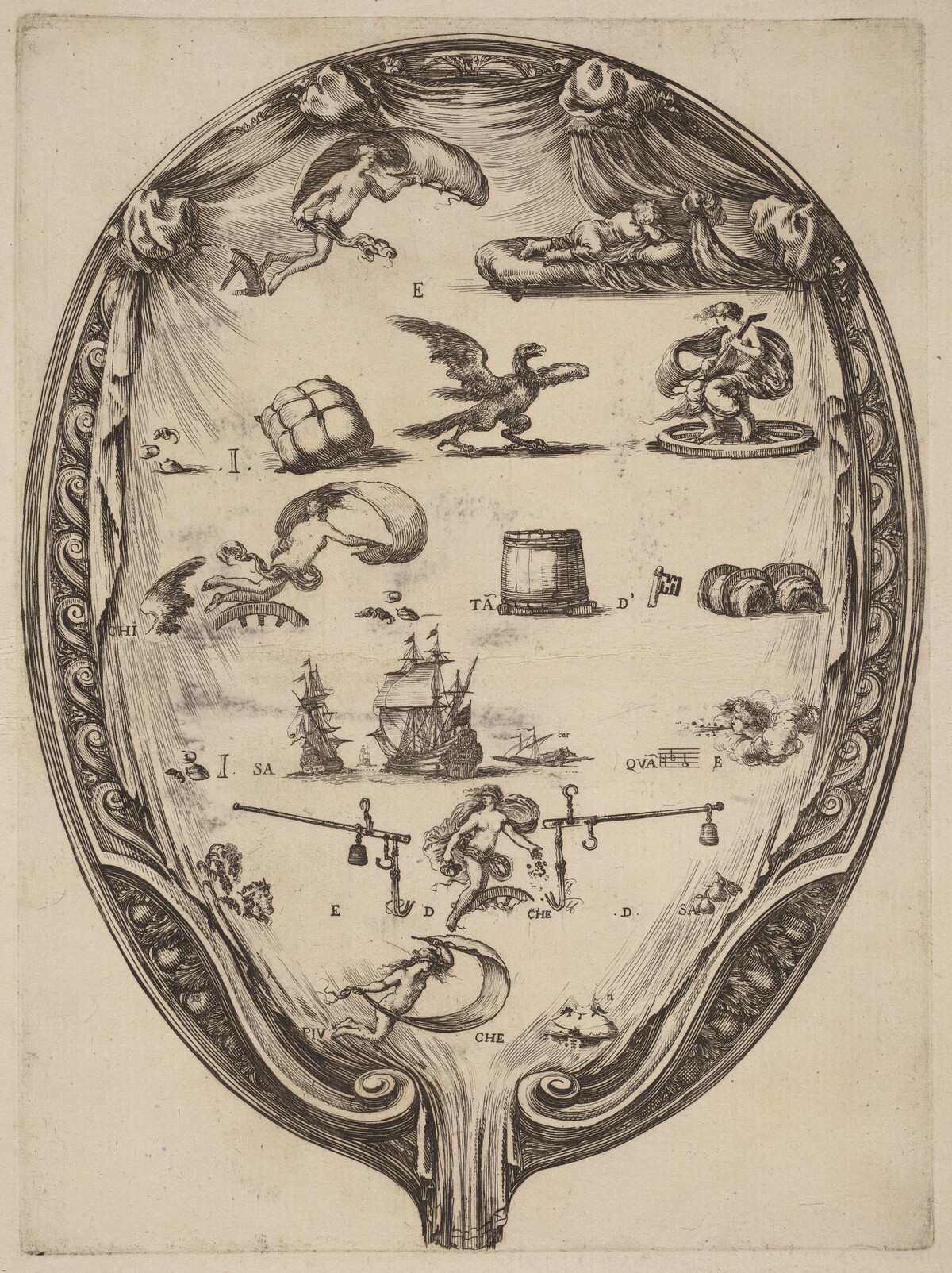 Screen Depicting the Italian Rebus of Fortune by Stefano Della Bella