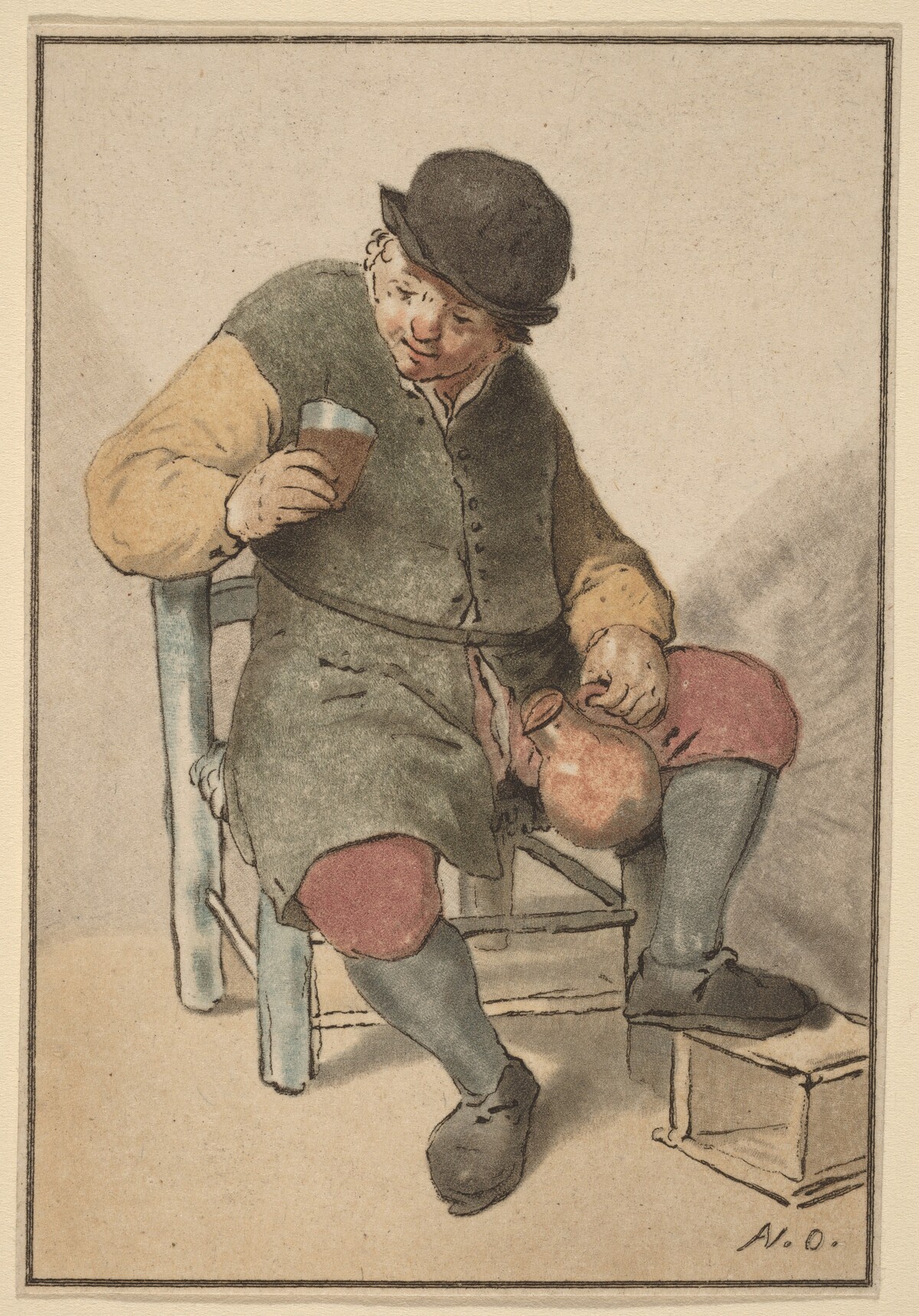 Seated Peasant with Jug by Cornelis Ploos van Amstel after Adriaen van Ostade