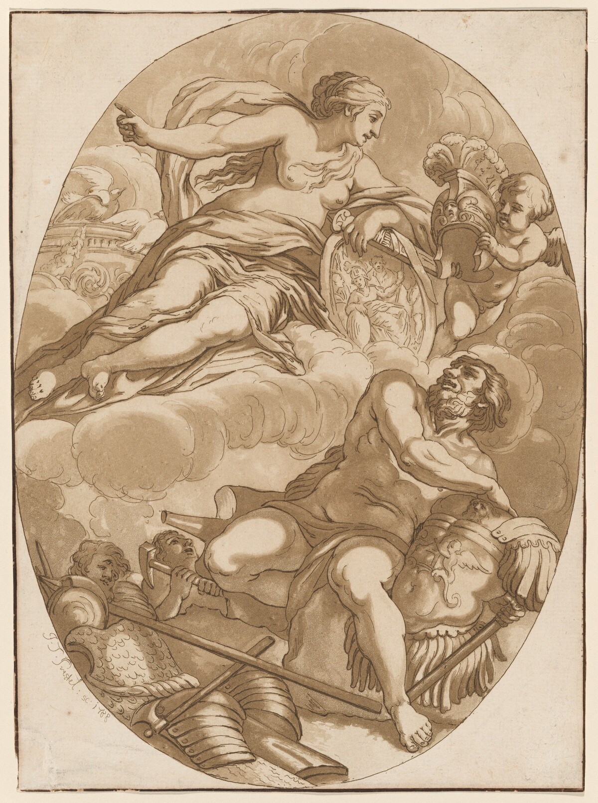 Venus Commanding Vulcan to Make Arms for Aeneas by Johann Gottlieb Prestel, after Pietro da Cortona