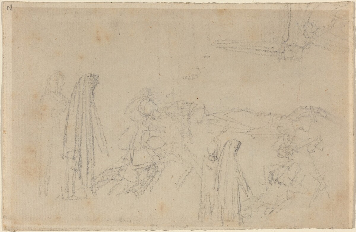 Sketches with a Hooded Figure (Virgil and Beatrice?) by John Flaxman