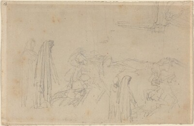 Sketches with a Hooded Figure (Virgil and Beatrice?)