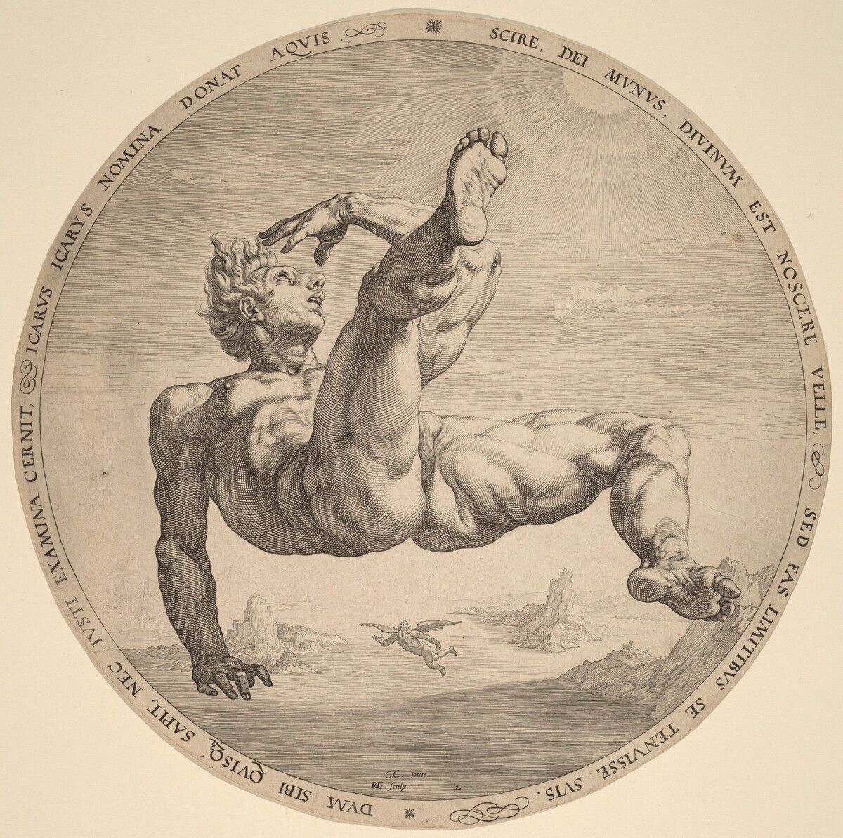 Icarus by Hendrik Goltzius, after Cornelis Cornelisz van Haarlem
