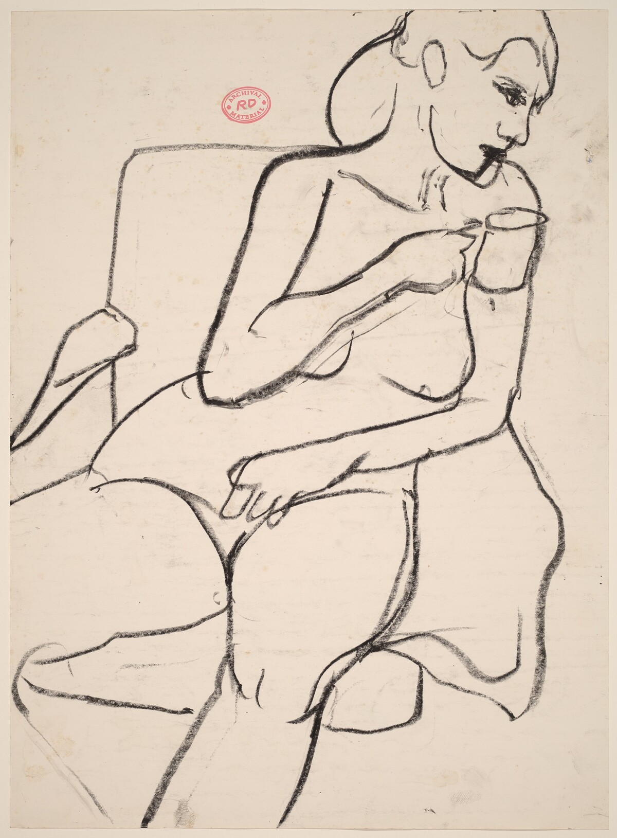 Untitled [seated female nude holding a cup] by Richard Diebenkorn