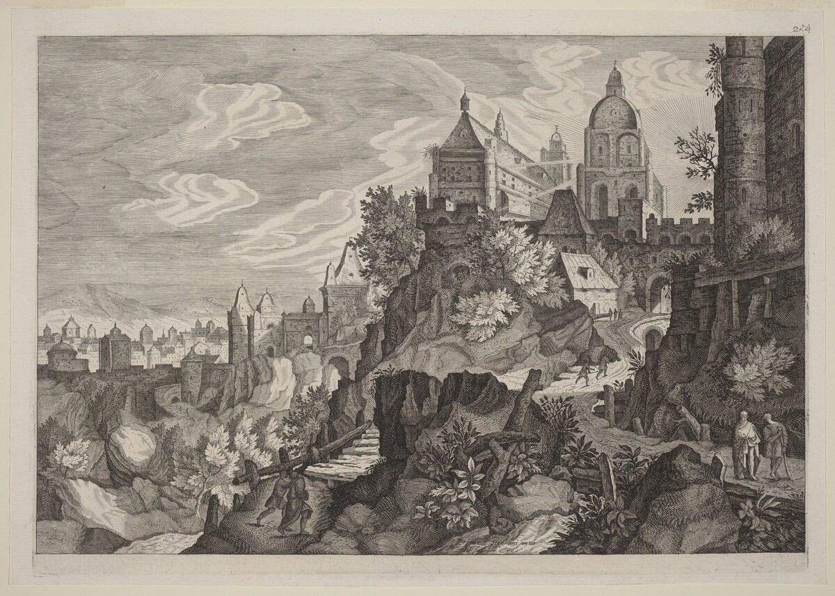 Rocky Landscape in Bohemia by Aegidius Sadeler II after Pieter Stevens
