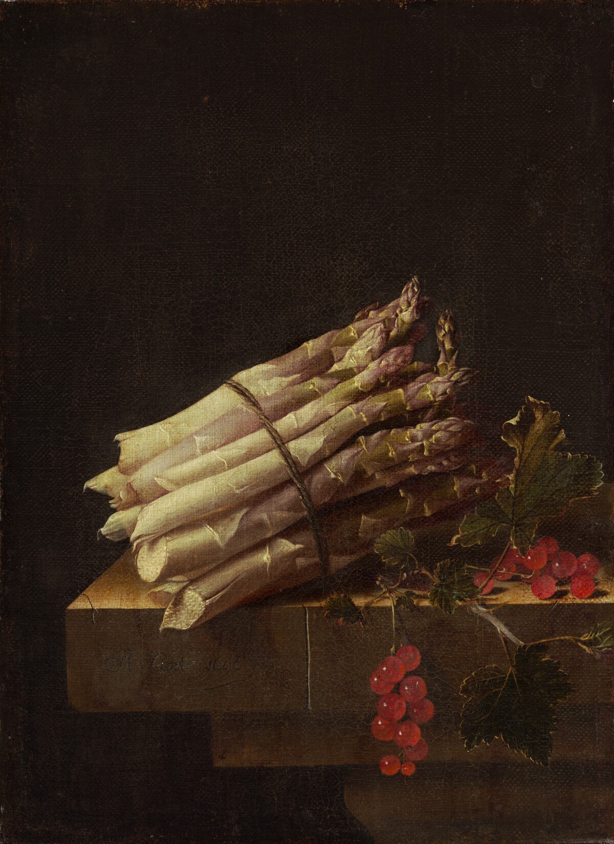 Still Life with Asparagus and Red Currants by Adriaen Coorte