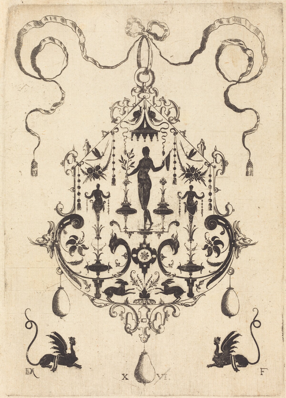 Large Pendant, Victory Flanked by Two Herms at Centre by Daniel Mignot