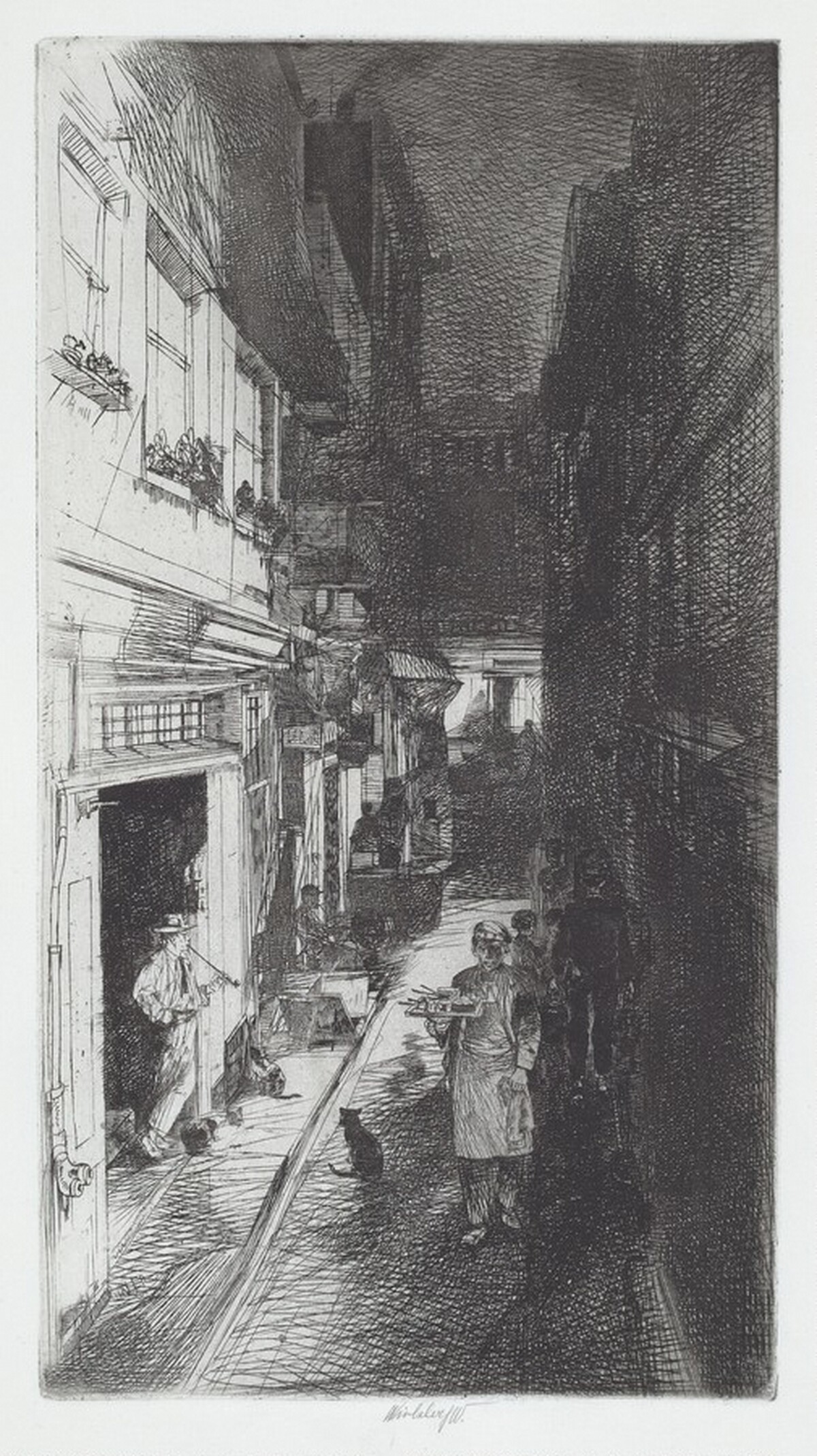 Alley at Night with Three Cats by John W. Winkler
