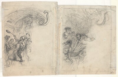 Chef Tossing Pancakes and Group of Four Men [verso]