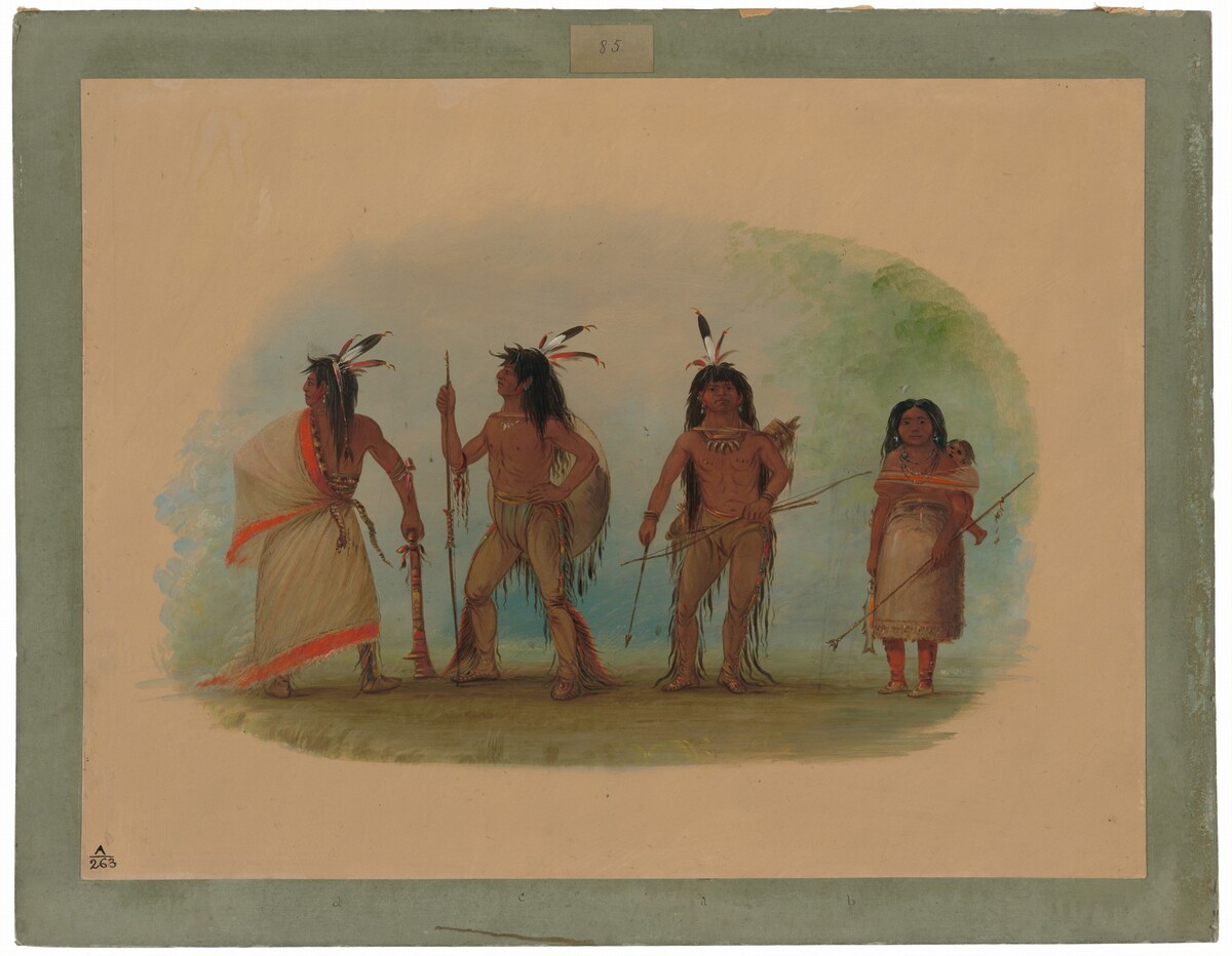 Four Apachee Indians by George Catlin