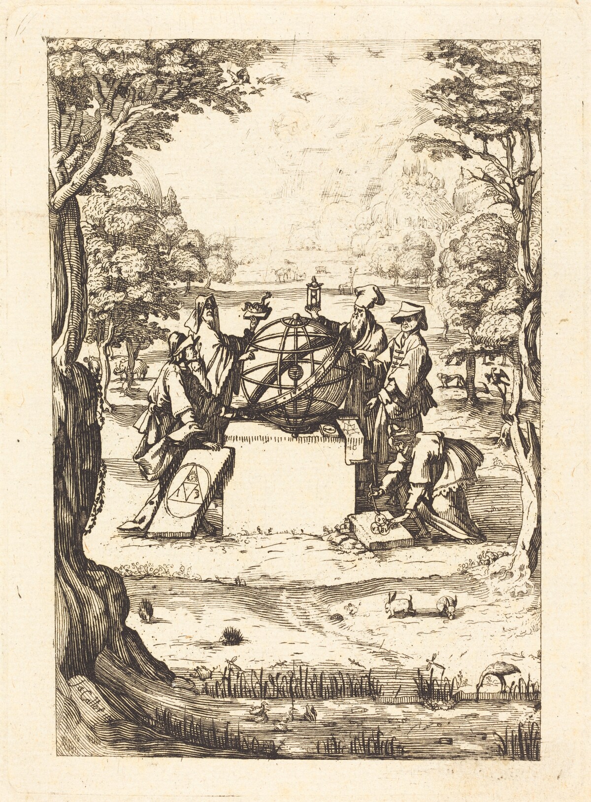 Frontispiece for the Sacred Cosmologia (Title with Astrologers) by after Jacques Callot