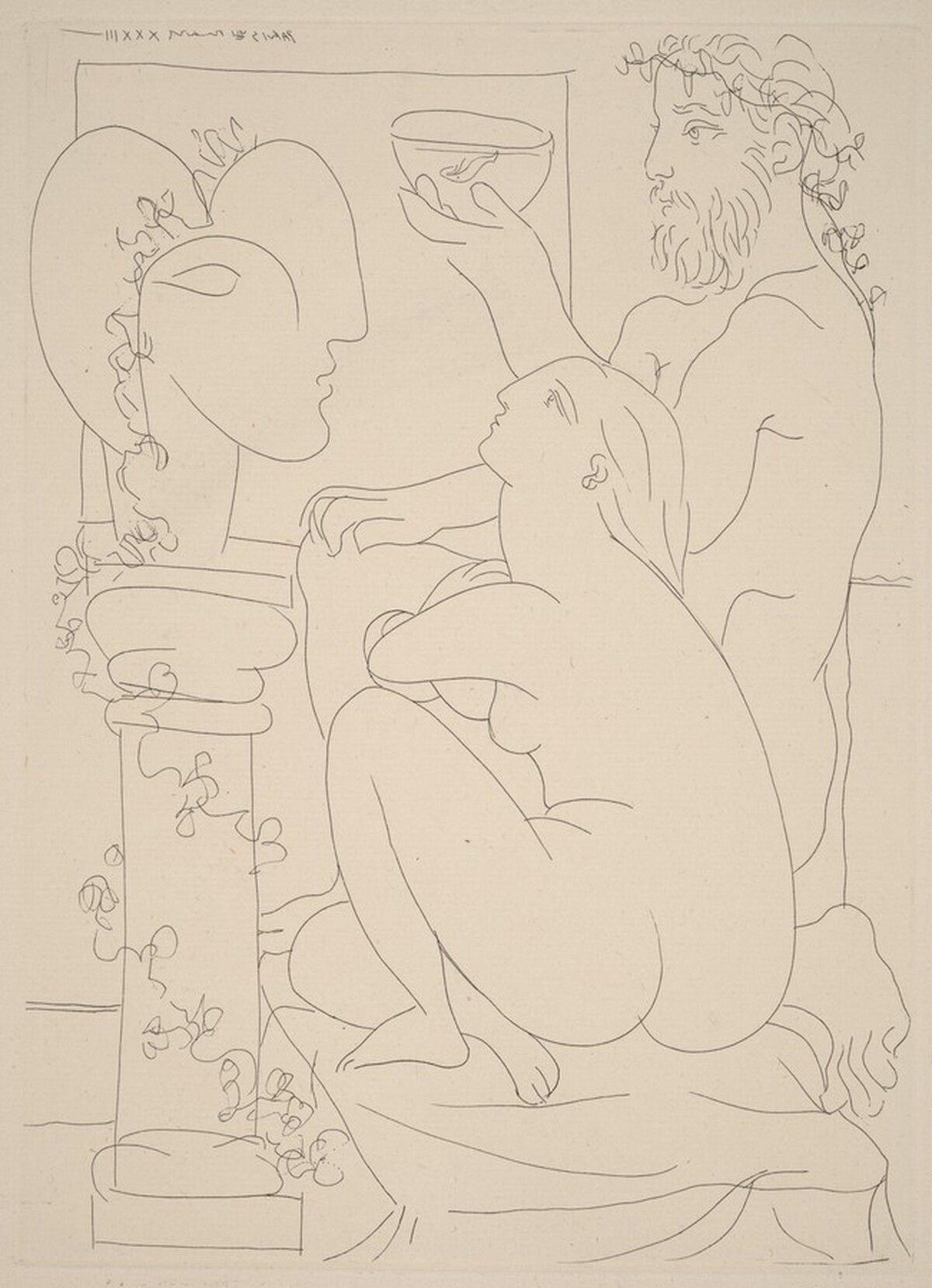 Sculptor, Model, Scupture, and a Goldfish (Sculpteur, modèle, sculpture et poisson rouge) by Pablo Picasso