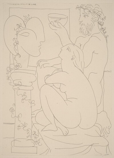Sculptor, Model, Scupture, and a Goldfish (Sculpteur, modèle, sculpture et poisson rouge)