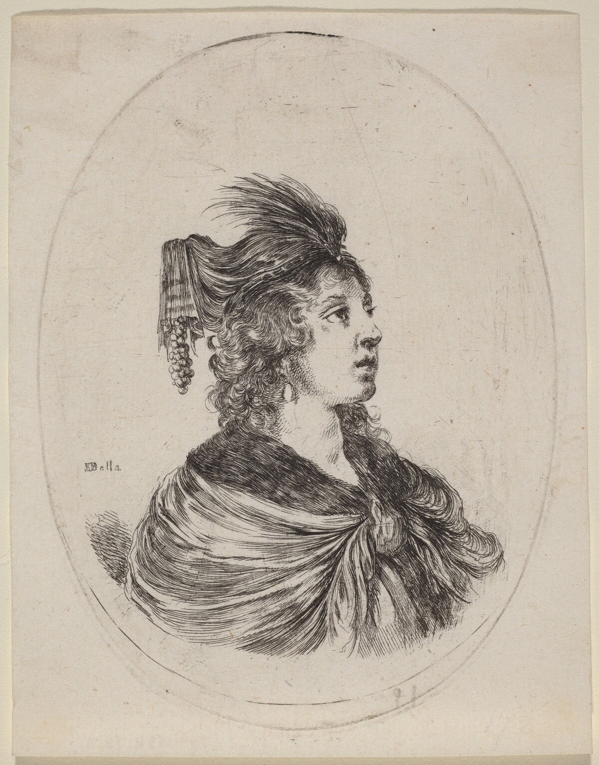 Woman in a Feathered Turban, Turned to the Right by Stefano Della Bella