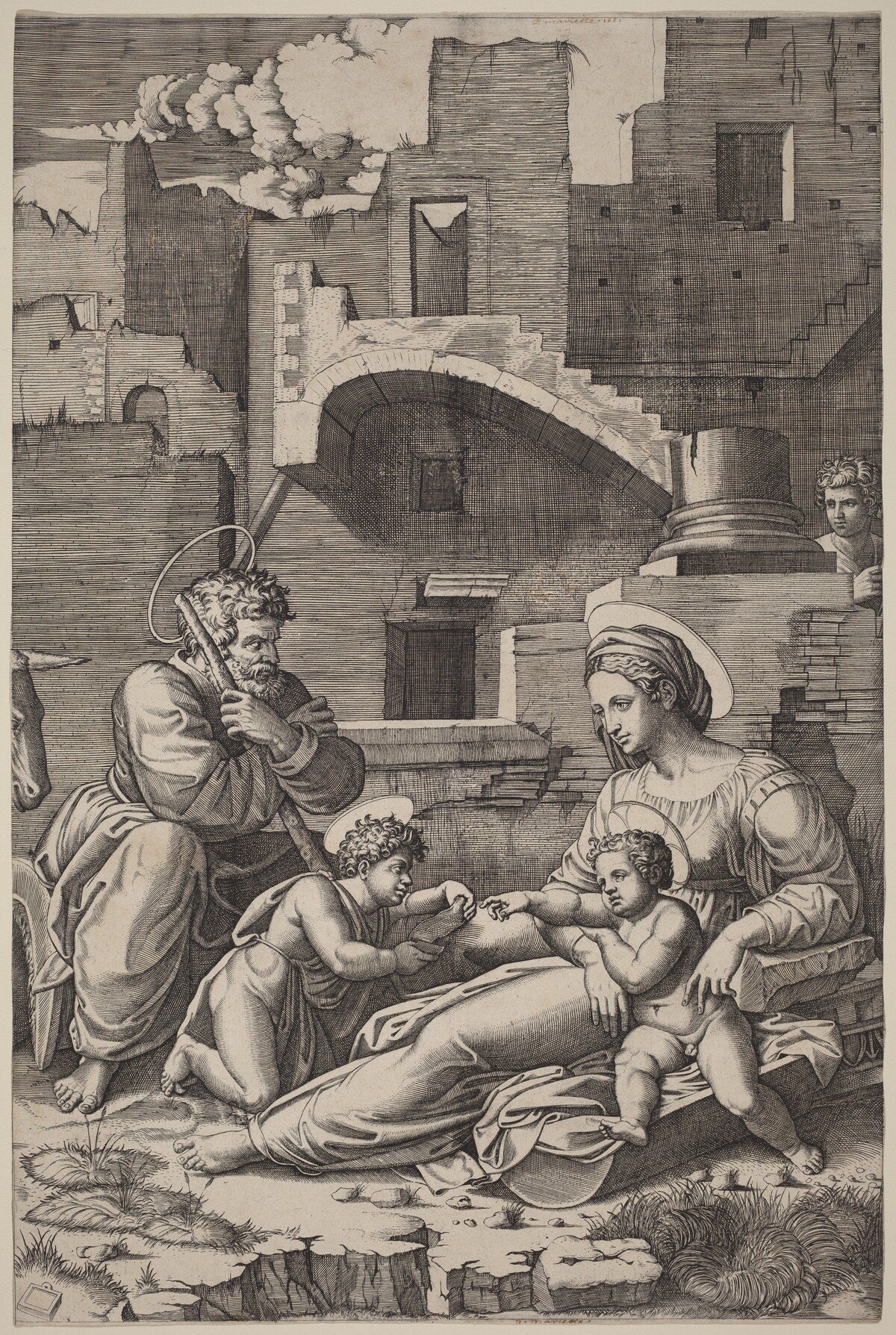 The Holy Family with the Young Saint John the Baptist (The Madonna of the Long Thigh) by Marcantonio Raimondi after Raphael