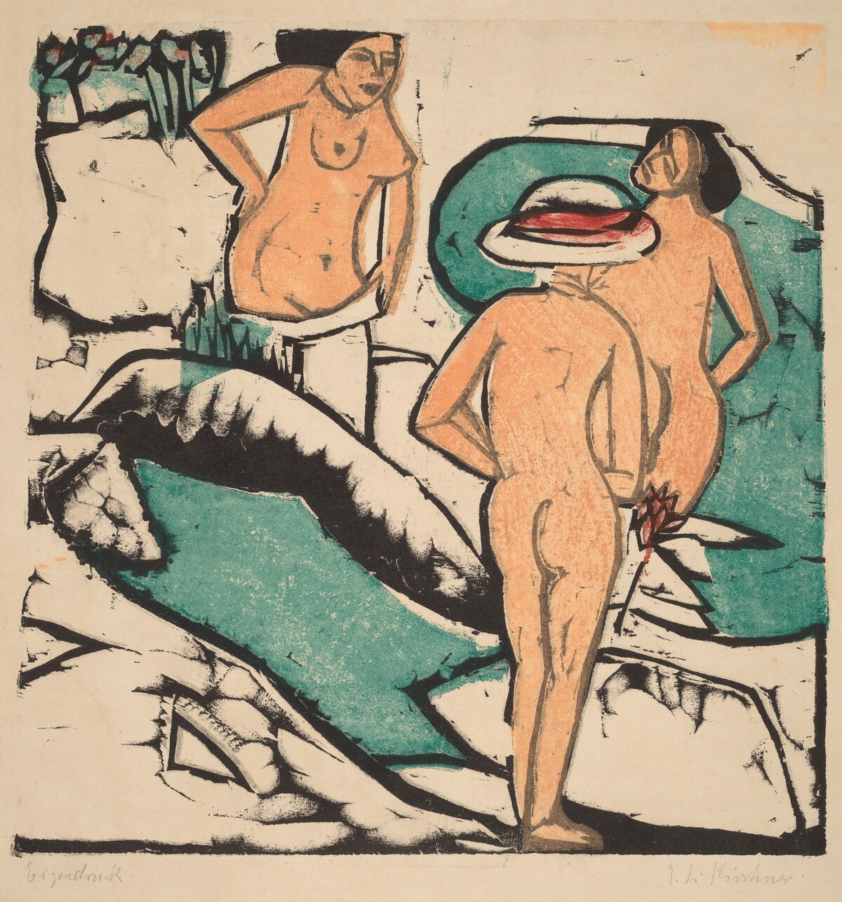 Women Bathing Between White Stones (Badende Frauen Zwischen Weissen Steinen) by Ernst Ludwig Kirchner