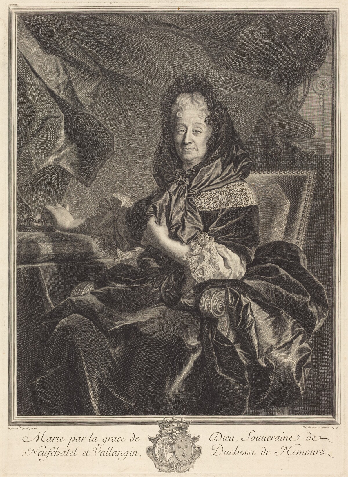 Duchesse de Nemours by Pierre Drevet after Hyacinthe Rigaud