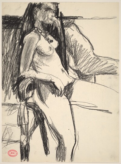 Untitled [nude leaning back and resting her elbows on a chair arm]