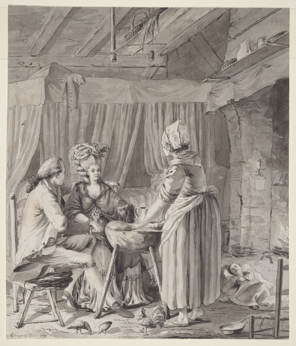Elegant Couple Lunching in a Country Cottage by Antoine-François Sergent