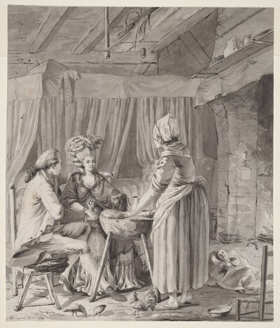 Elegant Couple Lunching in a Country Cottage