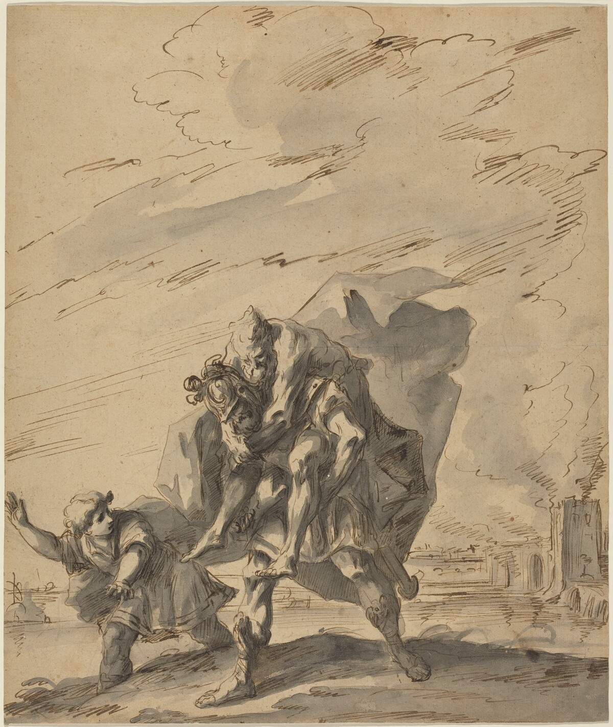 Aeneas Carrying Anchises from Burning Troy by Gaspare Diziani
