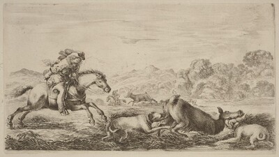 Doe in a Marsh Attacked by Two Dogs