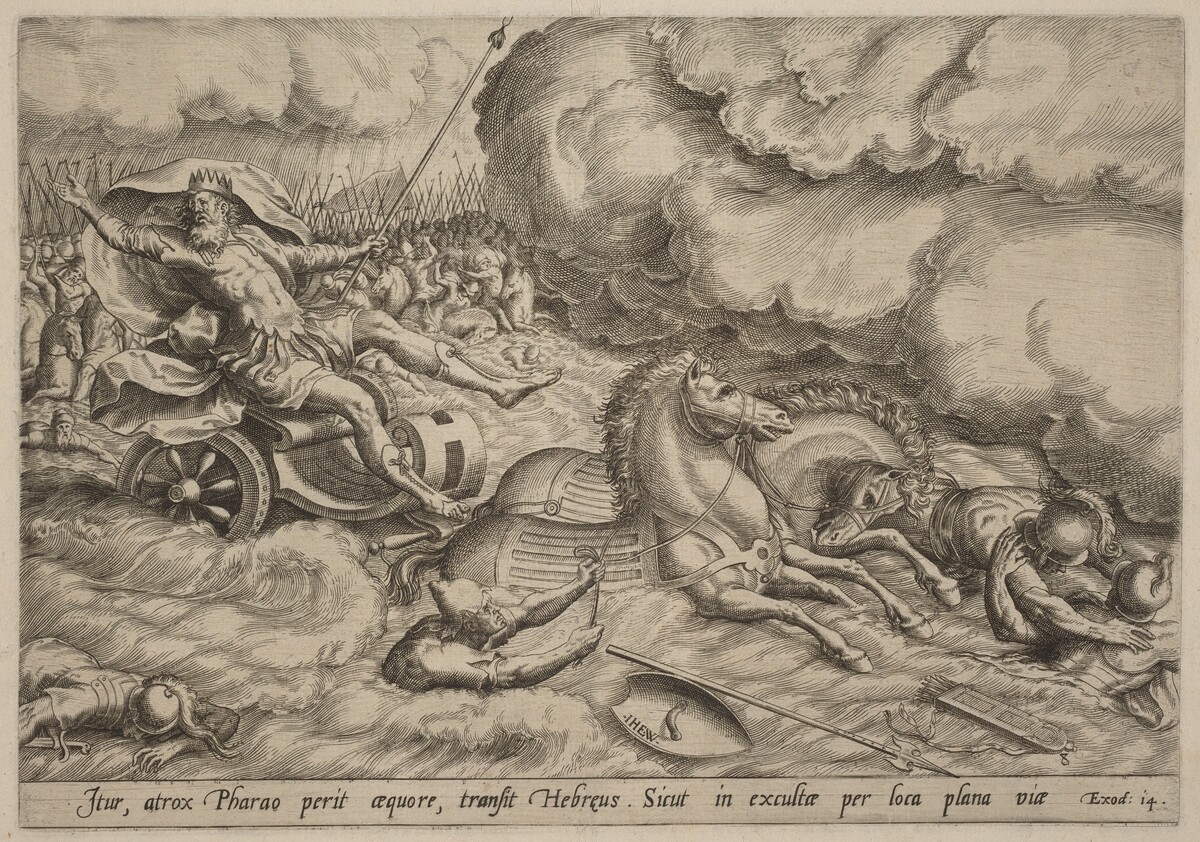 The Crossing of the Red Sea by Johan Wierix, after Maarten van Cleef