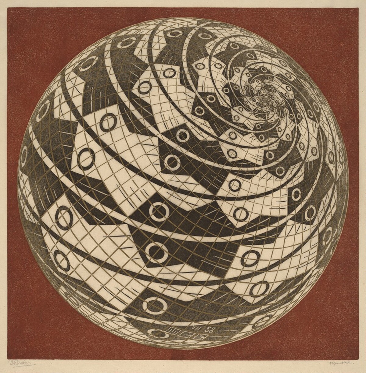 Sphere Surface with Fish by M.C. Escher