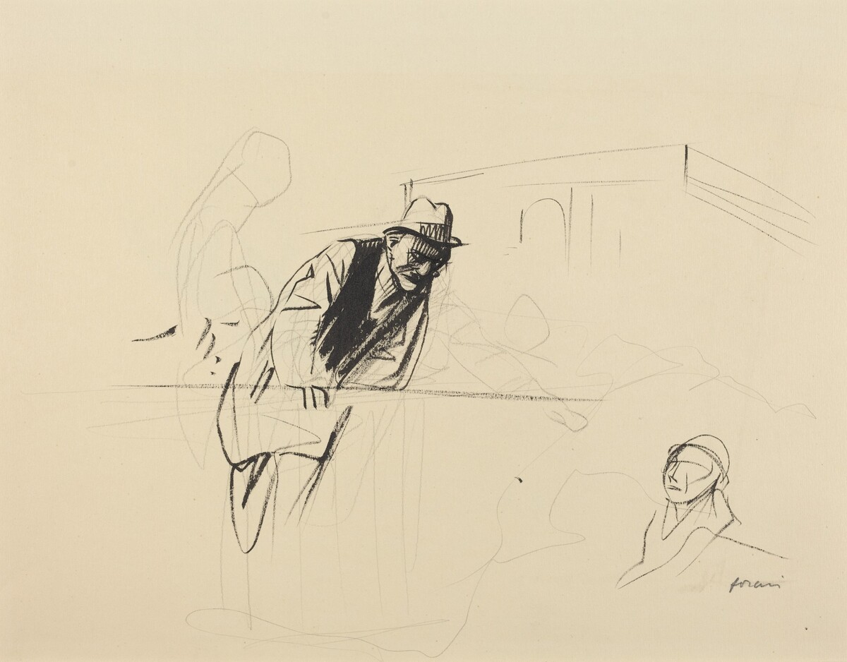 a) Negotiations at the Trianon Palace, Versailles (recto); b) Study for Negotiations at the Trianon Palace, Versailles (verso) by Jean-Louis Forain