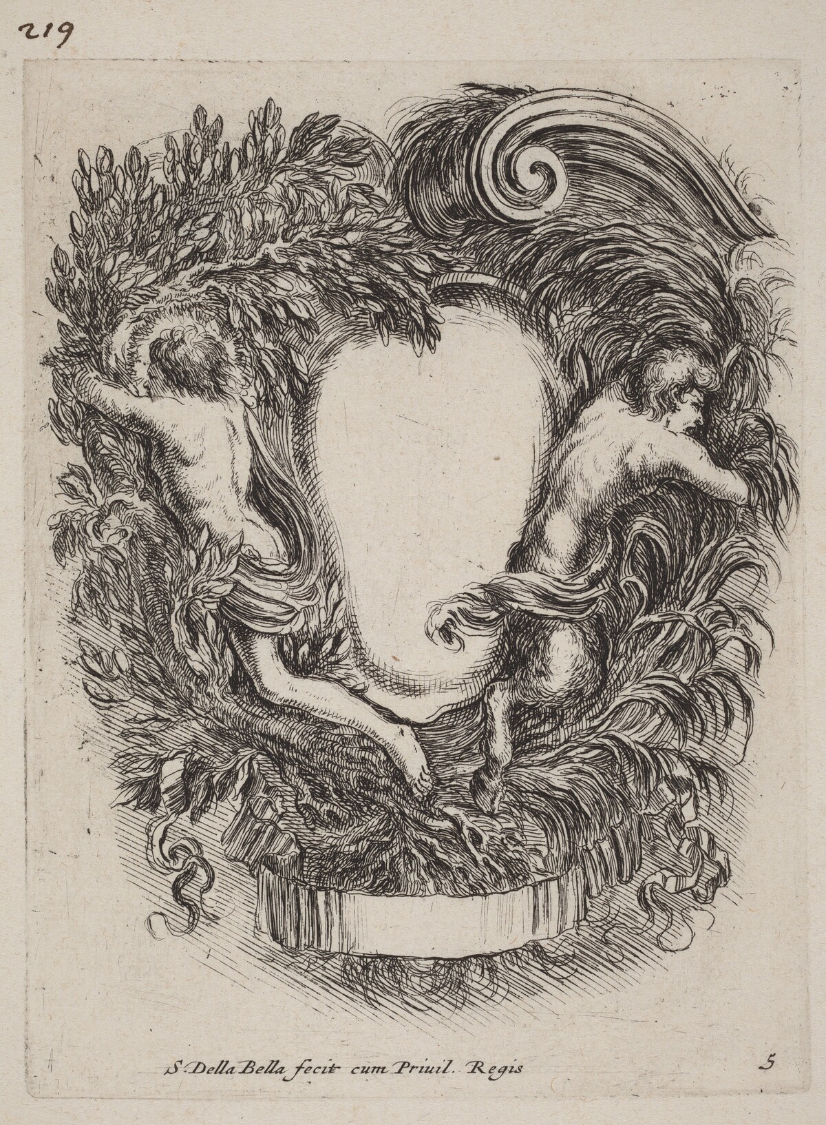 Cartouche with Apollo and Pan by Stefano Della Bella