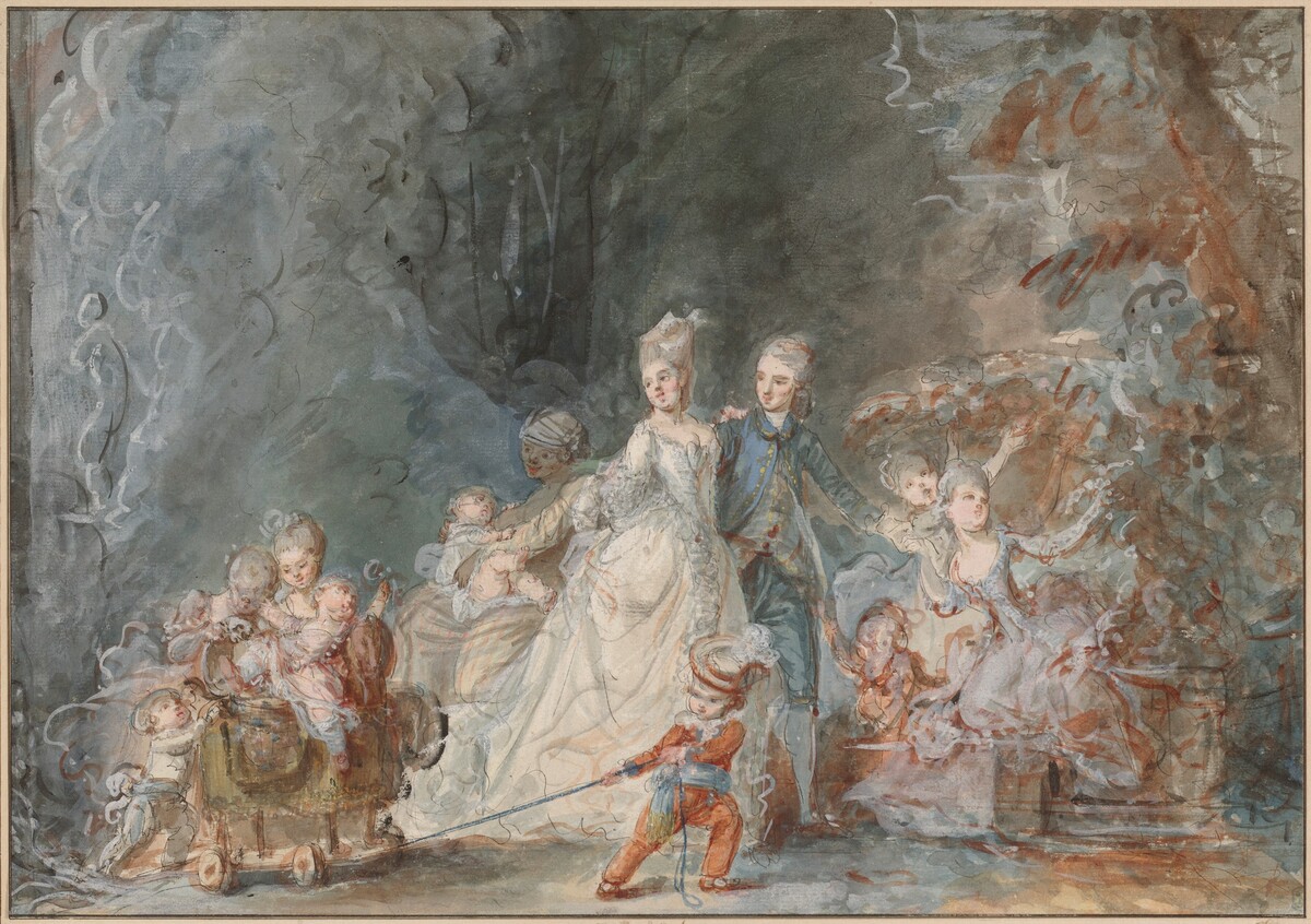 Family Promenade in the Park by Pierre-Antoine Baudouin