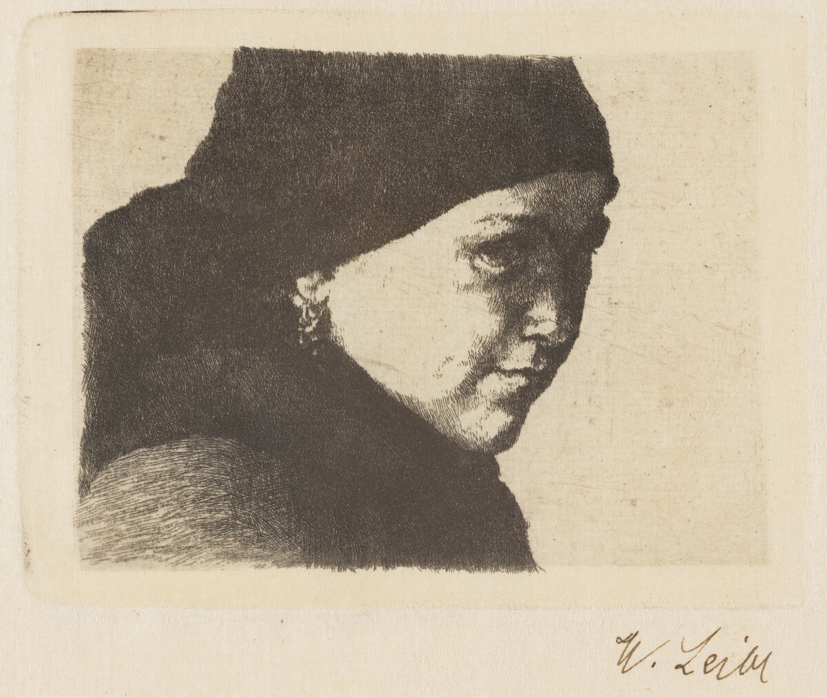 Therese Bauer (Head of a Young Farmgirl Facing Right) by Wilhelm Leibl