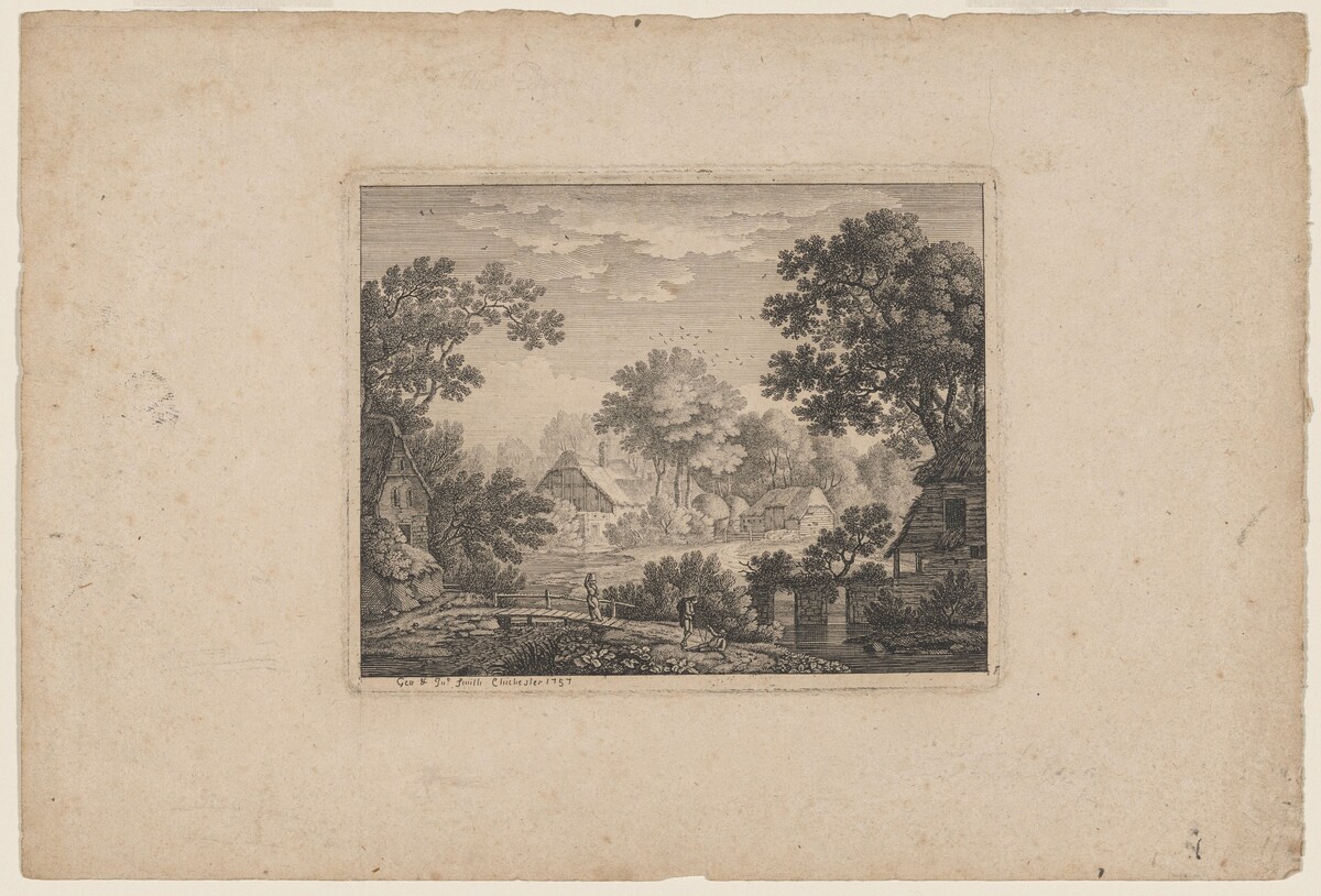 Woodland Village with a Woman on a Footbridge by Smith of Chichester, John and George