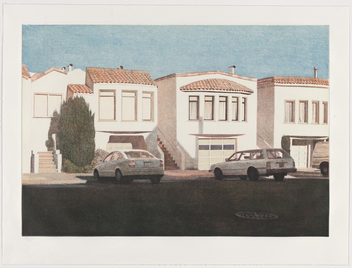 Three Houses on Pennsylvania Avenue [working proof 7] by Robert Bechtle