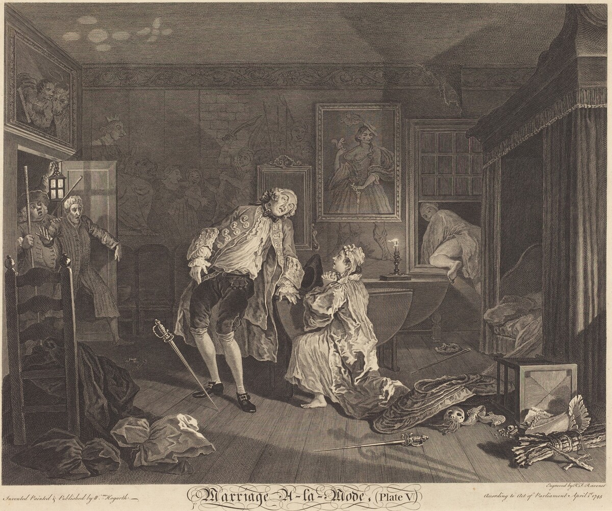 Marriage a la Mode: pl.5 by Simon Francois Ravenet I after William Hogarth