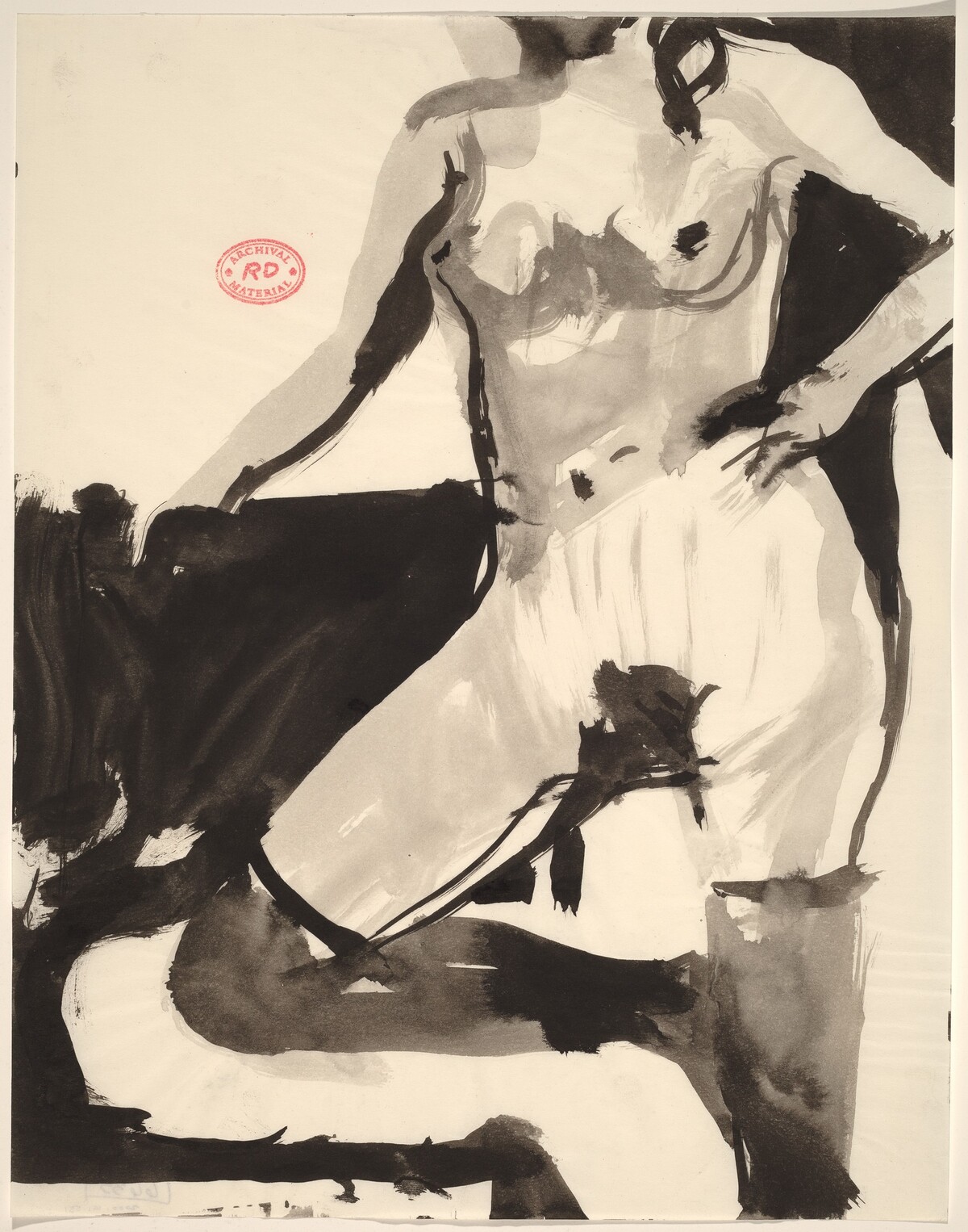 Untitled [female nude in stockings with right knee in chair] by Richard Diebenkorn
