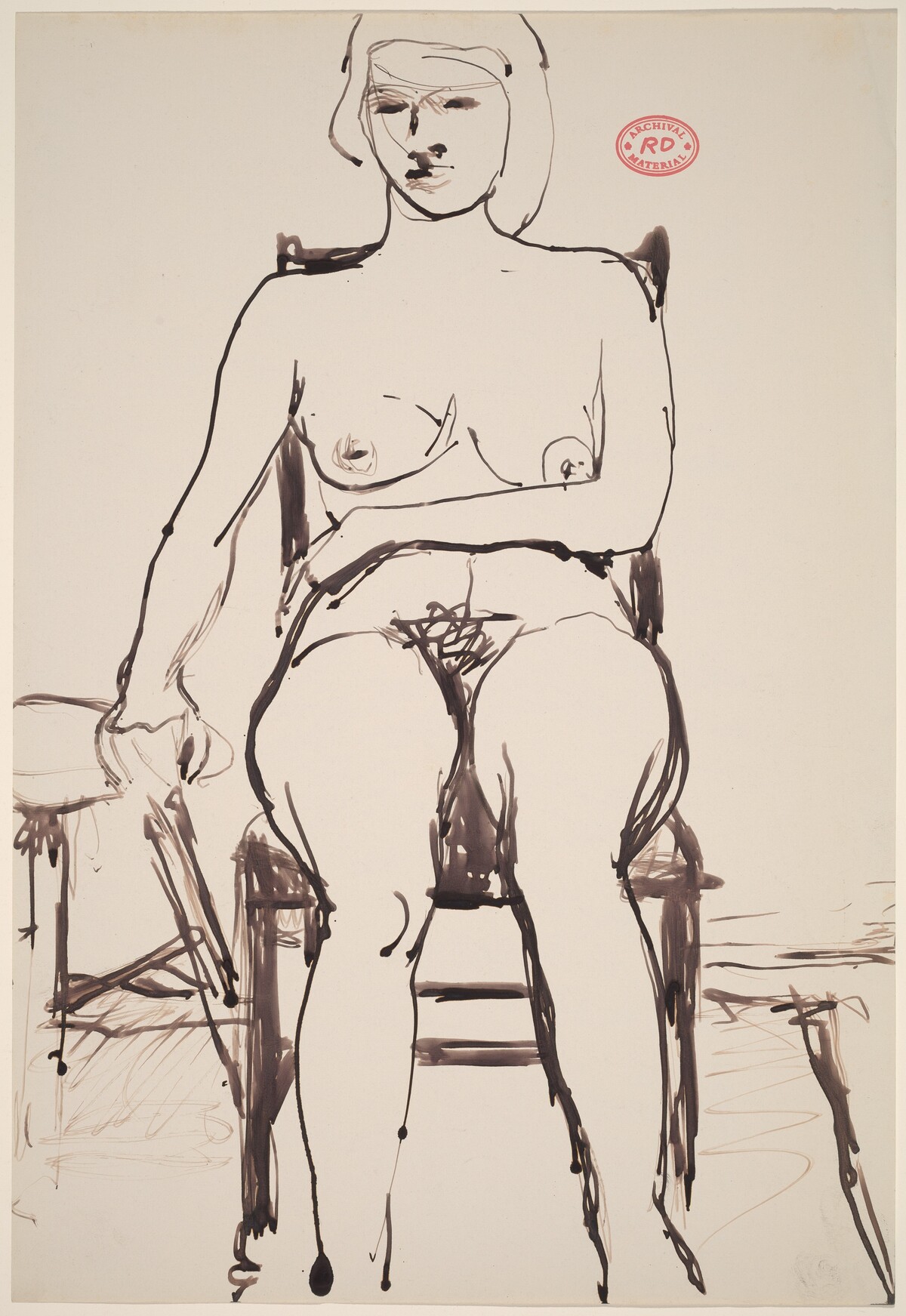 Untitled [seated female nude with hand on adjacent stool] by Richard Diebenkorn