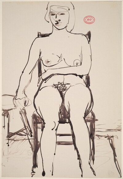 Untitled [seated female nude with hand on adjacent stool]