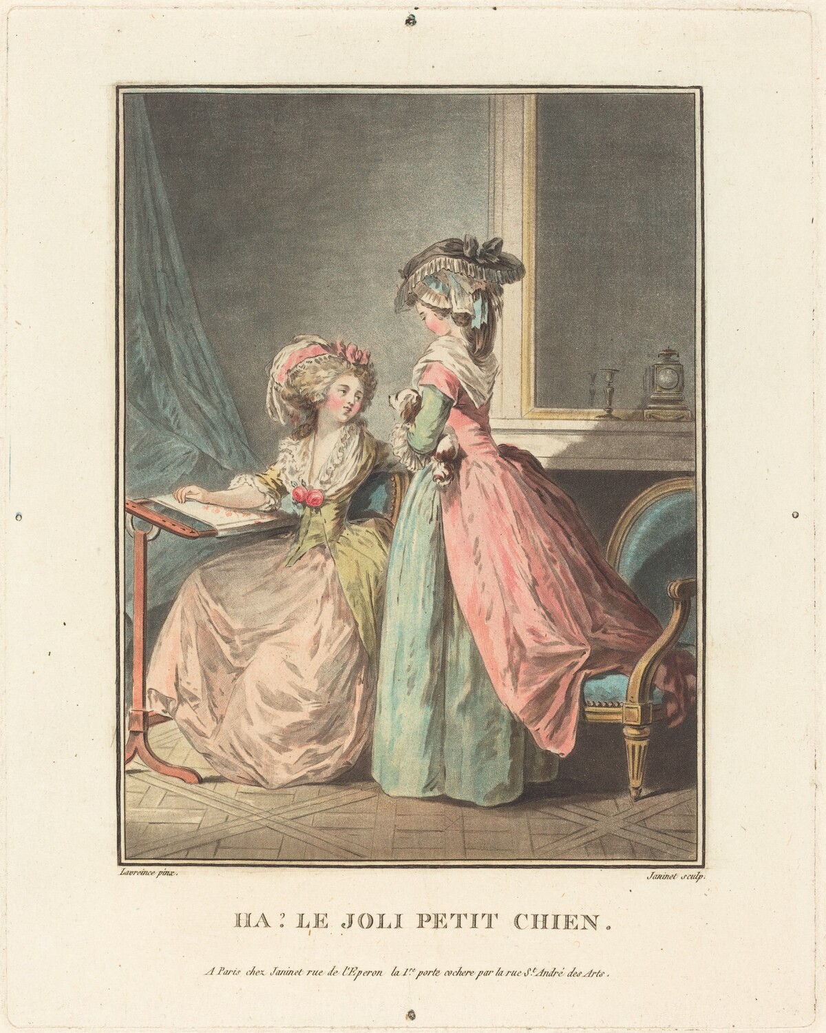 Ha! La joli petit chien by Jean-François Janinet after Nicolas Lavreince
