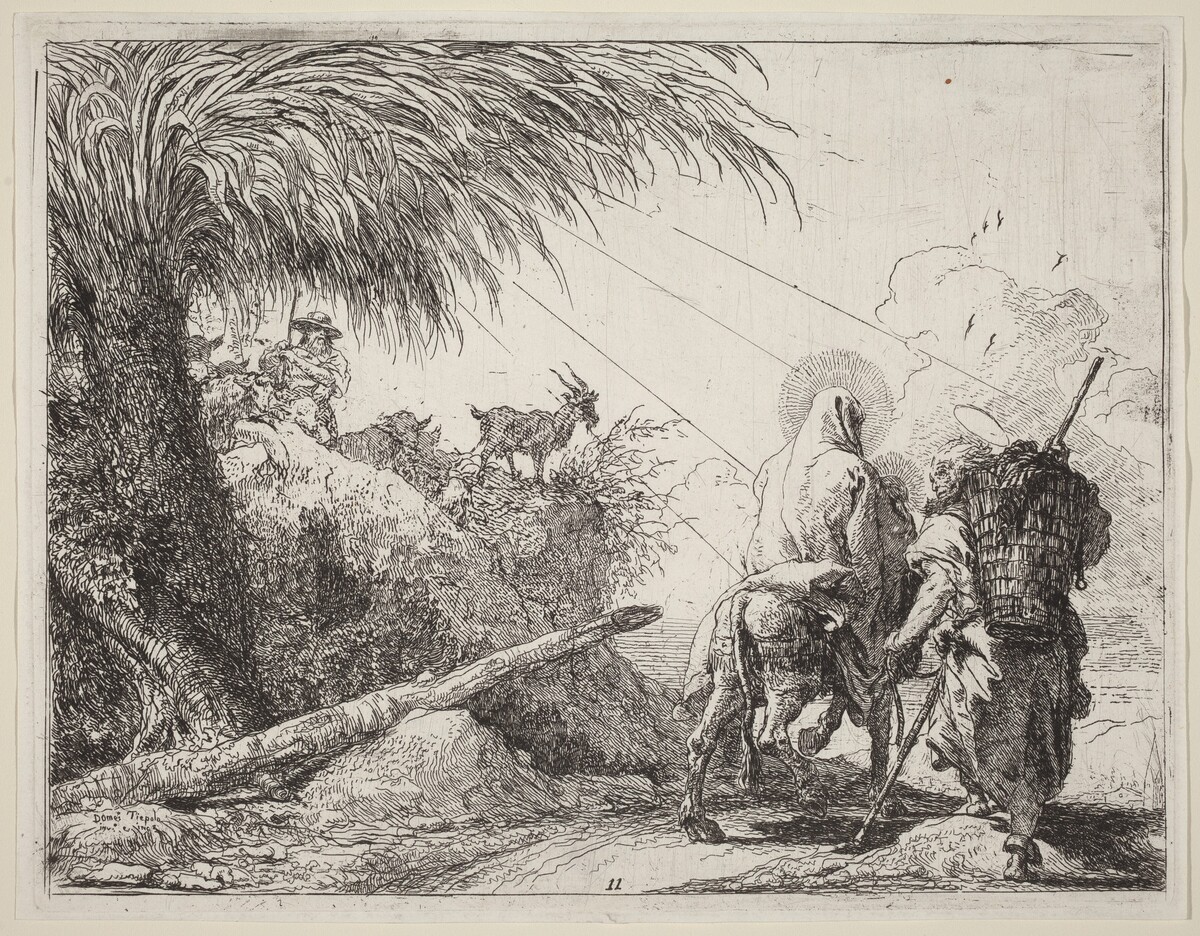 The Flight, Holy Family at the Right, Joseph Looking to the Left by Giovanni Domenico Tiepolo