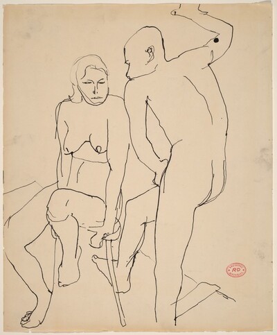 Untitled [standing male and seated female nudes]